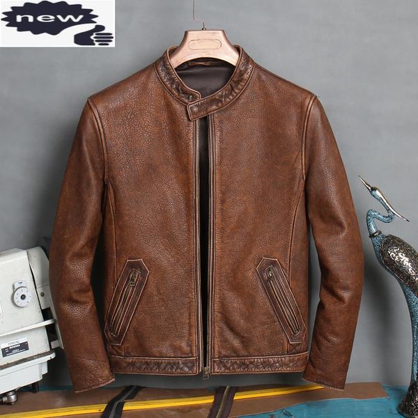 autumn cow genuine mens motorcycle stand collar vintage classic zipper real leather coat slim brown biker jacket, Black
autumn cow genuine mens motorcycle stand collar vintage classic zipper real leather coat slim brown biker jacket, Black