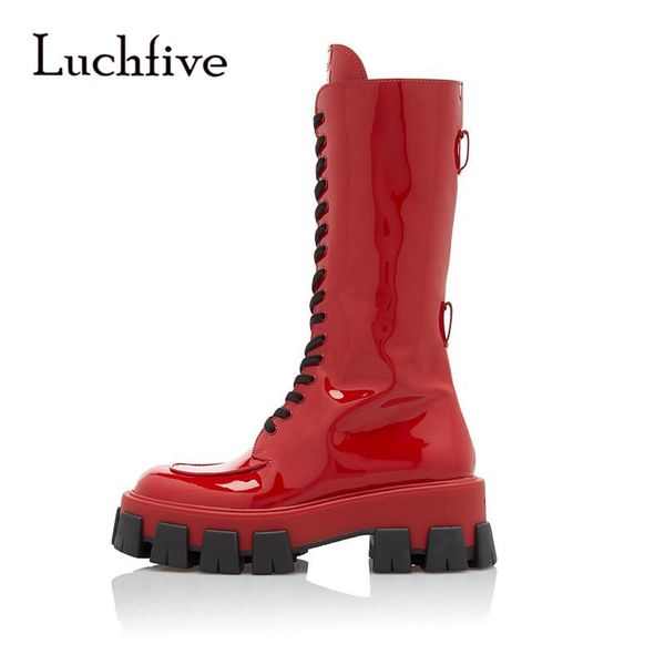 shiny red lace up boots mixed color chunky sole flat platform knee high boots winter women shoes plus size, Black
shiny red lace up boots mixed color chunky sole flat platform knee high boots winter women shoes plus size, Black