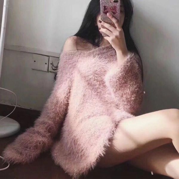 women's sweaters ins loose knit sweater o-neck mink cashmere pullovers bright silk women flash mohair crop mujer sueter, White;black
women's sweaters ins loose knit sweater o-neck mink cashmere pullovers bright silk women flash mohair crop mujer sueter, White;black
