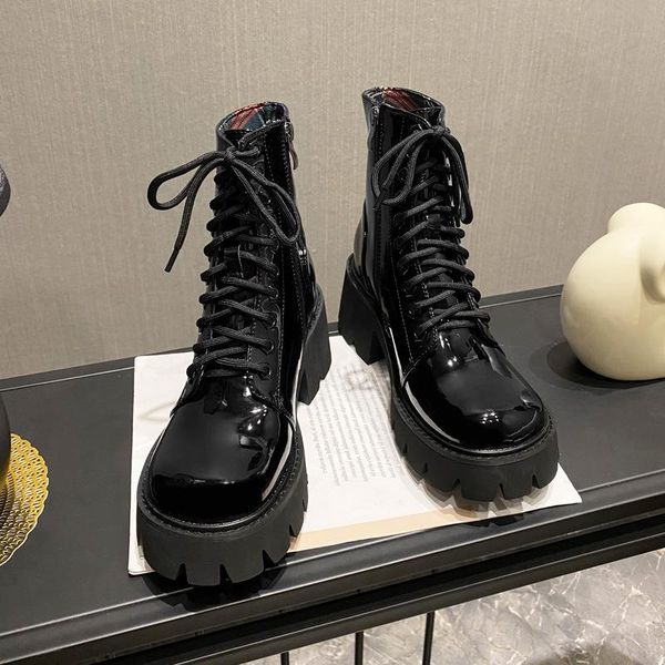 british-style hight-boots women's platform retro motorcycle college-style bootie, Black
british-style hight-boots women's platform retro motorcycle college-style bootie, Black