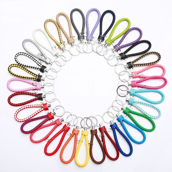 keychain 67 colors pu leather braided rope woven rings fit diy circle pendant key chains holder car keyrings jewelry acc, Silver 
keychain 67 colors pu leather braided rope woven rings fit diy circle pendant key chains holder car keyrings jewelry acc, Silver