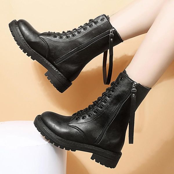 boots women pu motorcycle female plush winter warm ankle botas mujer shoes woman plus size 401, Black 
boots women pu motorcycle female plush winter warm ankle botas mujer shoes woman plus size 401, Black