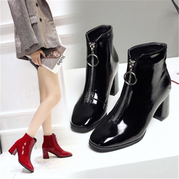 boots 2021 fashion zipper woman front big open botas ankle winter thick high heels patent leather booties black red
boots 2021 fashion zipper woman front big open botas ankle winter thick high heels patent leather booties black red
