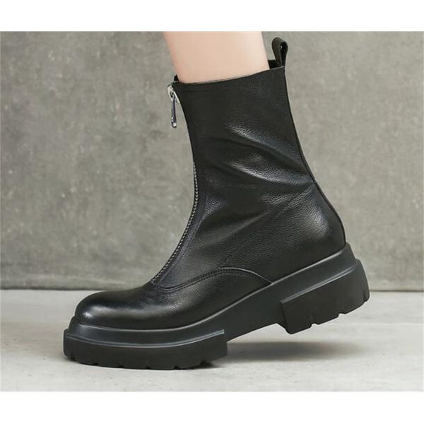 women genuine craft leather patent front zipper platform short circ tube boots iw06, Black
women genuine craft leather patent front zipper platform short circ tube boots iw06, Black