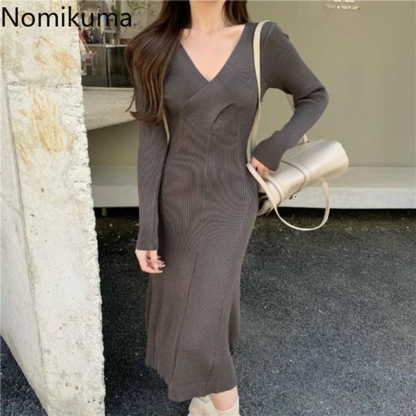 casual dresses nomikuma 2021 autumn winter basic knitted v-neck korean elegant slim bodycorn vestidos long sleeve sweater dress 6d634, Black;gray
casual dresses nomikuma 2021 autumn winter basic knitted v-neck korean elegant slim bodycorn vestidos long sleeve sweater dress 6d634, Black;gray