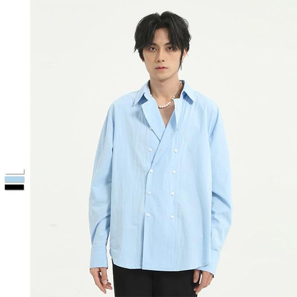 new male japan korea style streetwear fashion solid color shirt men double breasted long sleeve casual shirt, White;black
new male japan korea style streetwear fashion solid color shirt men double breasted long sleeve casual shirt, White;black