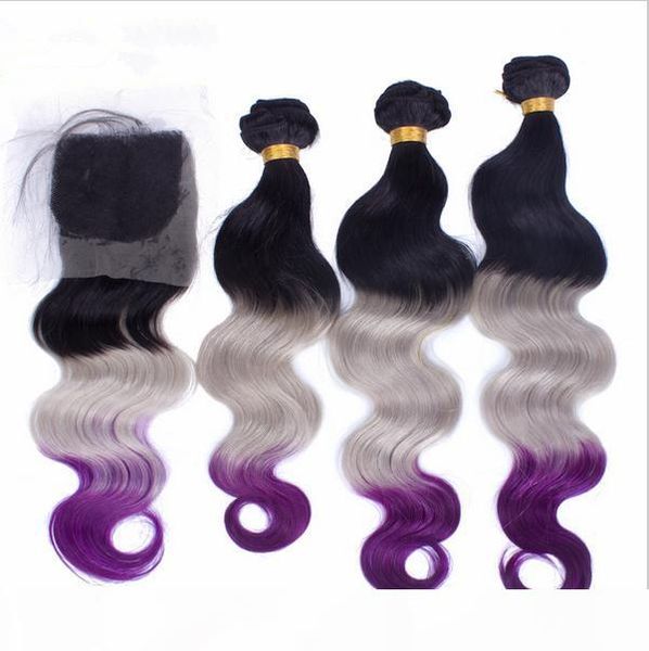 1b grey purple three tone colored virgin brazilian hair weaves with closure body wave wavy ombre hair 3bundles with 4x4 lace closure, Black
1b grey purple three tone colored virgin brazilian hair weaves with closure body wave wavy ombre hair 3bundles with 4x4 lace closure, Black