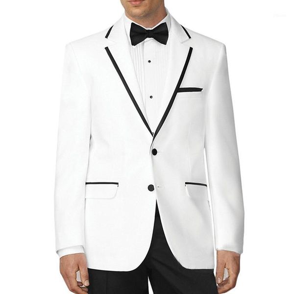 white wedding groomsmen tuxedos two piece black pants jacket notched lapel two button formal men suits custom made1, White;black
white wedding groomsmen tuxedos two piece black pants jacket notched lapel two button formal men suits custom made1, White;black