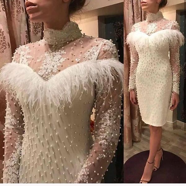 setwell high neck sheath evening dresses long sleeves pearls feathers knee length plus size prom party gowns, Black;red
setwell high neck sheath evening dresses long sleeves pearls feathers knee length plus size prom party gowns, Black;red