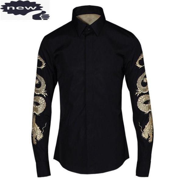 men's dress shirts brand men slim fit wedding dragon embroidery formal business man office work long sleeved spring large size, White;black
men's dress shirts brand men slim fit wedding dragon embroidery formal business man office work long sleeved spring large size, White;black