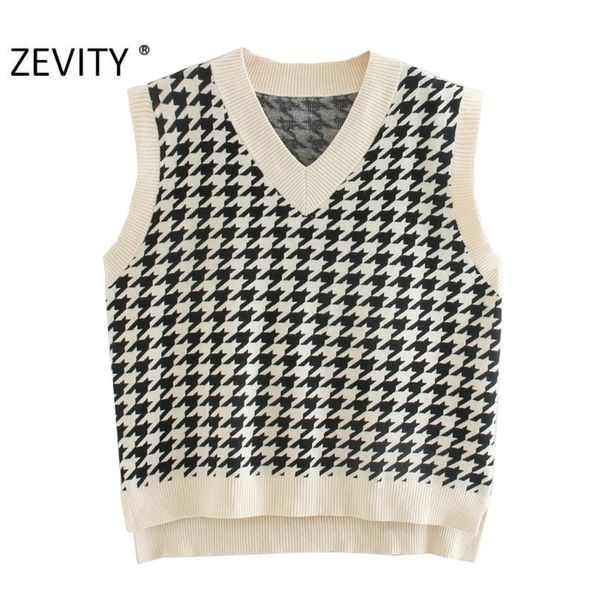 zevity new women vintage v neck houndstooth print knitting vest sweater female side split pullover chic leisure jumper s448 201222, White;black
zevity new women vintage v neck houndstooth print knitting vest sweater female side split pullover chic leisure jumper s448 201222, White;black