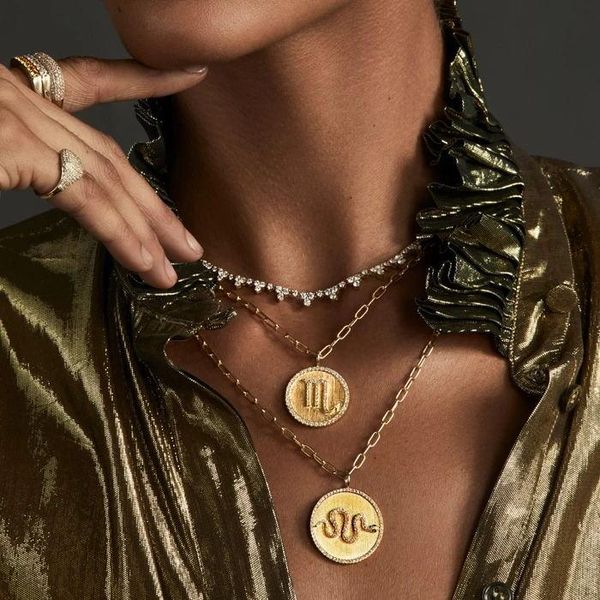 Gold Color Round Coin Sweater Chain Necklace paper clik open link chain cz snake engraved european women collar, Silver
Gold Color Round Coin Sweater Chain Necklace paper clik open link chain cz snake engraved european women collar, Silver