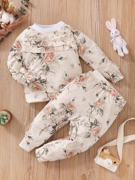 baby floral print frilled pullover & sweatpants she, White