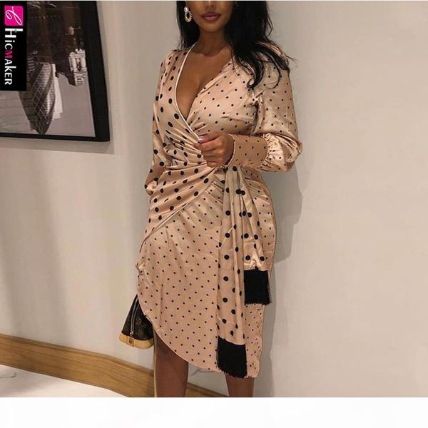 women polka dot spliced wrap dress v-neck long sleeve spring fall elegant bodycon party dress y200418, Black;pink
women polka dot spliced wrap dress v-neck long sleeve spring fall elegant bodycon party dress y200418, Black;pink