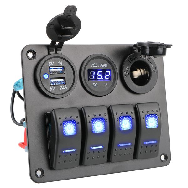 4 gang 12v/24v waterproof digital voltmeter led rocker switch panel dual usb port circuit breaker for car rv camper caravans
4 gang 12v/24v waterproof digital voltmeter led rocker switch panel dual usb port circuit breaker for car rv camper caravans