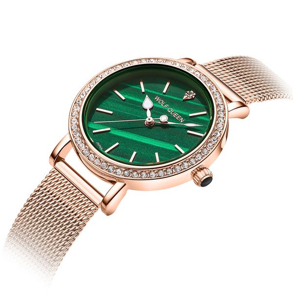wolfqueen new fashion watch luminous fritillaria green face diamond mesh belt women's watch, Slivery;brown
wolfqueen new fashion watch luminous fritillaria green face diamond mesh belt women's watch, Slivery;brown
