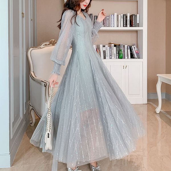 long 2021 female new dress, round lantern cleavage, modern fair mesh 3y2d, Black;gray
long 2021 female new dress, round lantern cleavage, modern fair mesh 3y2d, Black;gray