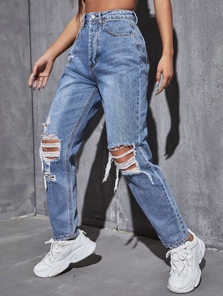 high waist ripped jeans p0d0#, Blue