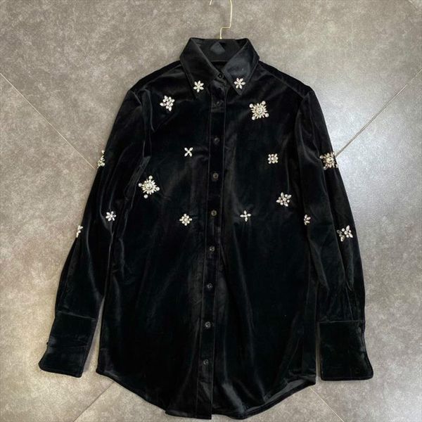 2020 autumn winter new arrivals long sleeve turn down collar diamonds decoration black velvet shirt women mk603, White
2020 autumn winter new arrivals long sleeve turn down collar diamonds decoration black velvet shirt women mk603, White