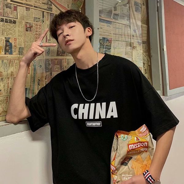 2019 summer short sleeve t-shirt korean version loose bottom shirt youth 5-sleeve trendy men's top, White;black 
2019 summer short sleeve t-shirt korean version loose bottom shirt youth 5-sleeve trendy men's top, White;black