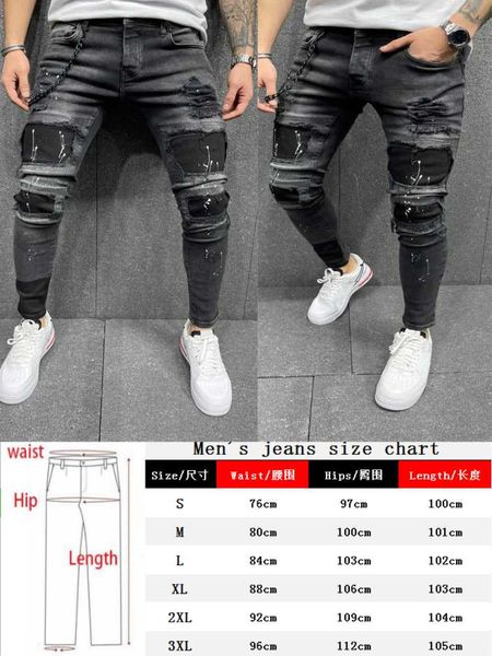 men ripped skinny jeans black patchwork biker pencil pants locomotive denim pant streets hip hop cowboy trousers, Blue
men ripped skinny jeans black patchwork biker pencil pants locomotive denim pant streets hip hop cowboy trousers, Blue