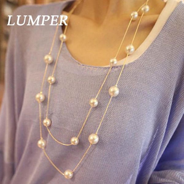lumper new fashion simple double chain charm simulated pearl necklace long sweater chain necklace for women 1012, Silver
lumper new fashion simple double chain charm simulated pearl necklace long sweater chain necklace for women 1012, Silver