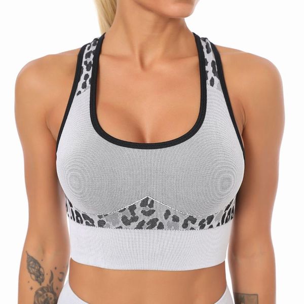 gym clothing women's leopard print sports underwear seamless knitted moisture wicking running fitness yoga bra for women, White;black
gym clothing women's leopard print sports underwear seamless knitted moisture wicking running fitness yoga bra for women, White;black