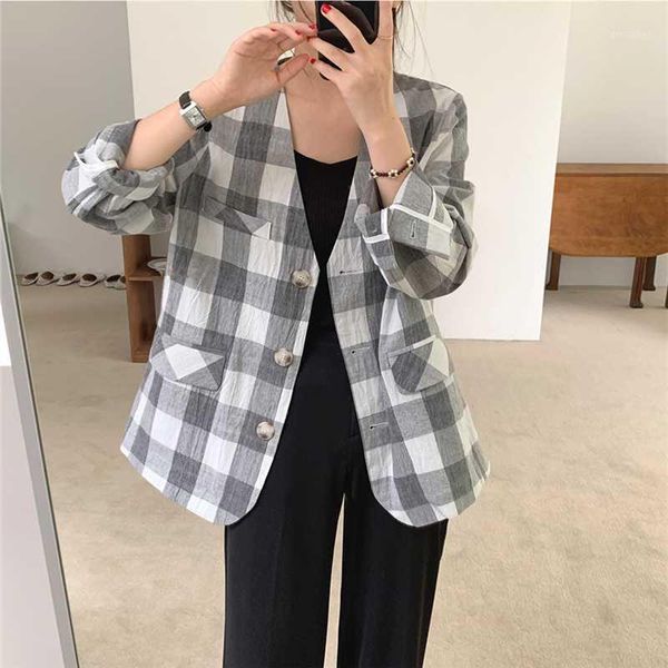 women's suits & blazers hzirip professional formal suit jacket loose elegant plaid blazer plus size 2021 office lady cotton linen women, White;black
women's suits & blazers hzirip professional formal suit jacket loose elegant plaid blazer plus size 2021 office lady cotton linen women, White;black