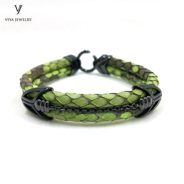 charm bracelets luxury green python men leather bracelet black arrow clasp for high-end customize gift, Golden;silver
charm bracelets luxury green python men leather bracelet black arrow clasp for high-end customize gift, Golden;silver