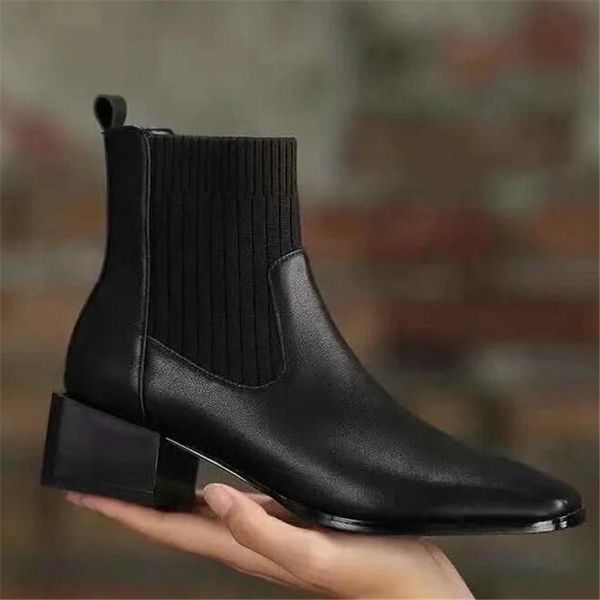 2021 spring fashion women boots black genuine leather ankle boots thick heels shoes autumn winter female socks
2021 spring fashion women boots black genuine leather ankle boots thick heels shoes autumn winter female socks