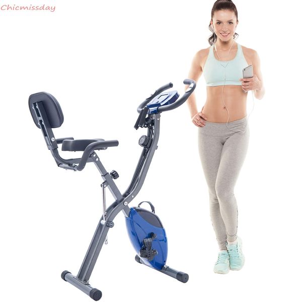 Us Stock Folding Exercise Bike Fitness Upright Recumbent X-bike With 10-level Adjustable Resistance, Arm Bands And Backrest Ms187237caa