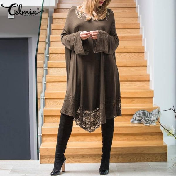 celmia women irregular hem mid-calf dress autumn see through lace long shirt dresses casual long sleeve loose vestidos 5xl, Black;gray
celmia women irregular hem mid-calf dress autumn see through lace long shirt dresses casual long sleeve loose vestidos 5xl, Black;gray