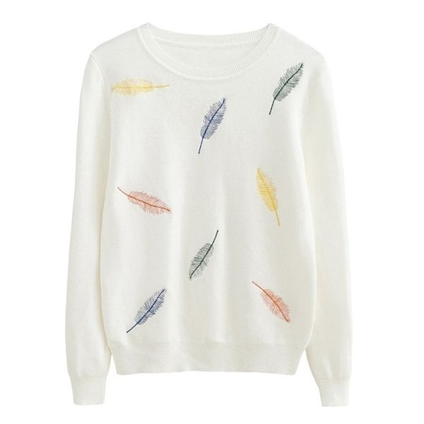 autumn winter women fashion feather embroidery knitted sweaters black white woman/girl casual sweater 211216, White;black
autumn winter women fashion feather embroidery knitted sweaters black white woman/girl casual sweater 211216, White;black