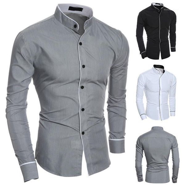 men long sleeves shirt slim fit stand collar simple casual for spring a661, White;black
men long sleeves shirt slim fit stand collar simple casual for spring a661, White;black