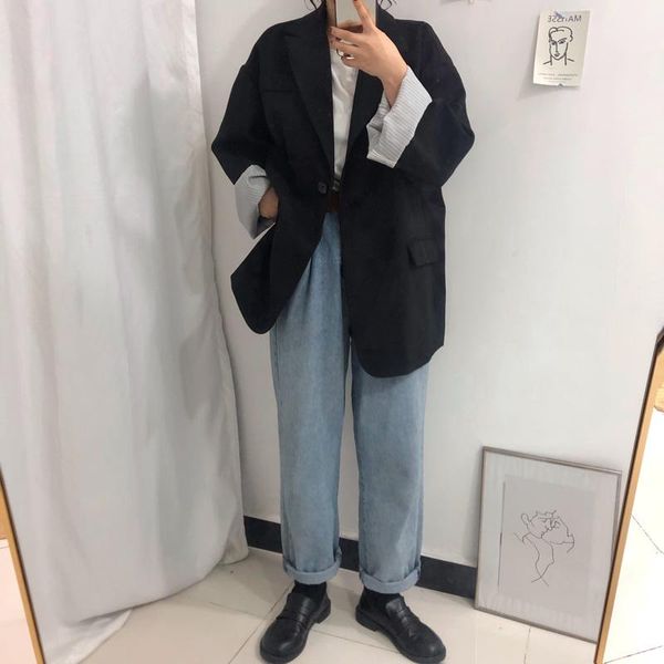 women's suits & blazers fashion jacket blazer loose large size 2021 autumn and winter long-sleeved small suit ladies clothes oversized, White;black
women's suits & blazers fashion jacket blazer loose large size 2021 autumn and winter long-sleeved small suit ladies clothes oversized, White;black