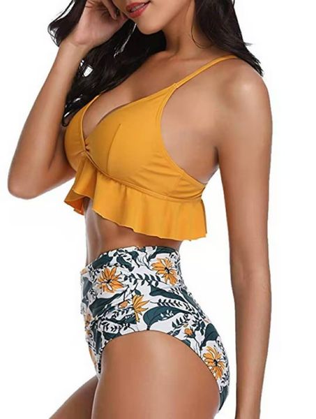 european and american swimsuit women's high waist temperament printed bikini lotus leaf swimsuit women43#12 
european and american swimsuit women's high waist temperament printed bikini lotus leaf swimsuit women43#12