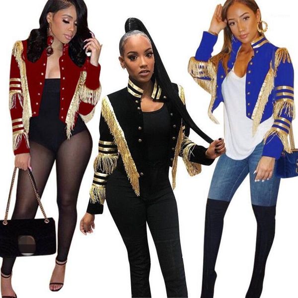 items ~gold tassels women short jackets gorgeous long sleeve stand neck buttons style girls coats autumn, Black;brown
items ~gold tassels women short jackets gorgeous long sleeve stand neck buttons style girls coats autumn, Black;brown