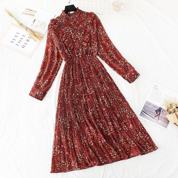 women chiffon pleated dress 2021 spring summer female vintage long sleeve floral print dresses casual office lady midi dress, Black;gray
women chiffon pleated dress 2021 spring summer female vintage long sleeve floral print dresses casual office lady midi dress, Black;gray
