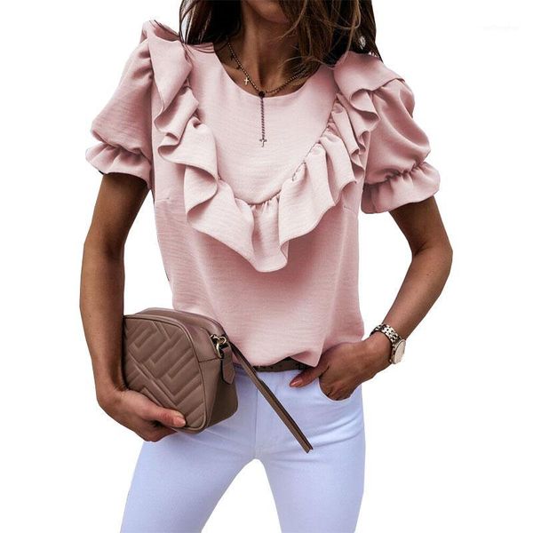 elegant puff shoulder ruffle blouse shirts 2020 summer v neck shirt short sleeve solid back buttoned detail women shirt1, White
elegant puff shoulder ruffle blouse shirts 2020 summer v neck shirt short sleeve solid back buttoned detail women shirt1, White