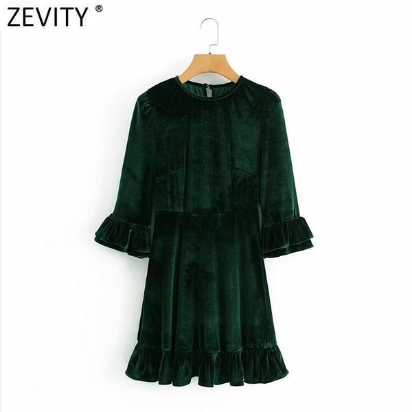 casual dresses zevity french style women elegant o neck slim velet a line dress ladies three quarter sleeve back zipper ruffles vestido ds47, Black;gray
casual dresses zevity french style women elegant o neck slim velet a line dress ladies three quarter sleeve back zipper ruffles vestido ds47, Black;gray