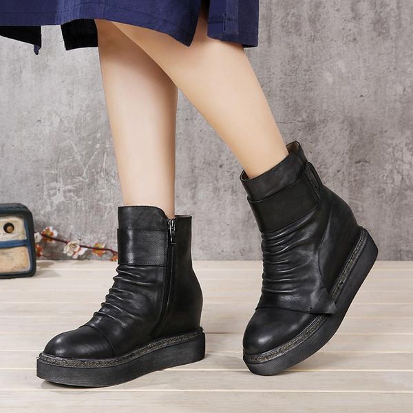 boots flat ankle shoes woman height increasing ladies genuine leather handmade vintage zipper women' s, Black
boots flat ankle shoes woman height increasing ladies genuine leather handmade vintage zipper women' s, Black