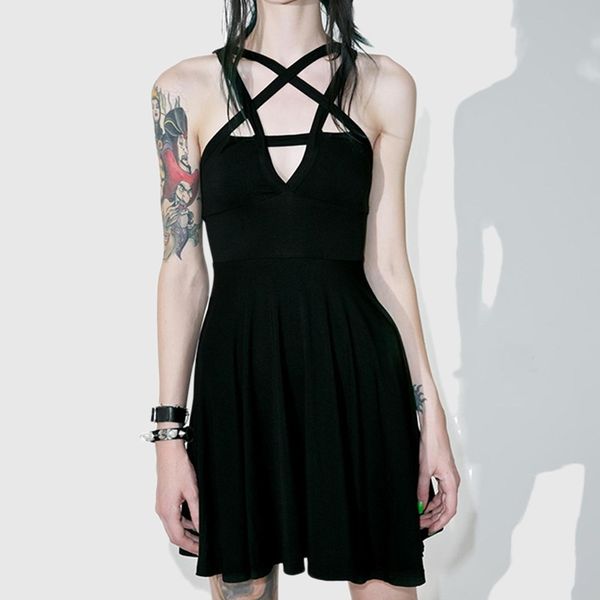 summer women slim mini dress black pentagram women goth dress fashion dress y200101, White;black
summer women slim mini dress black pentagram women goth dress fashion dress y200101, White;black