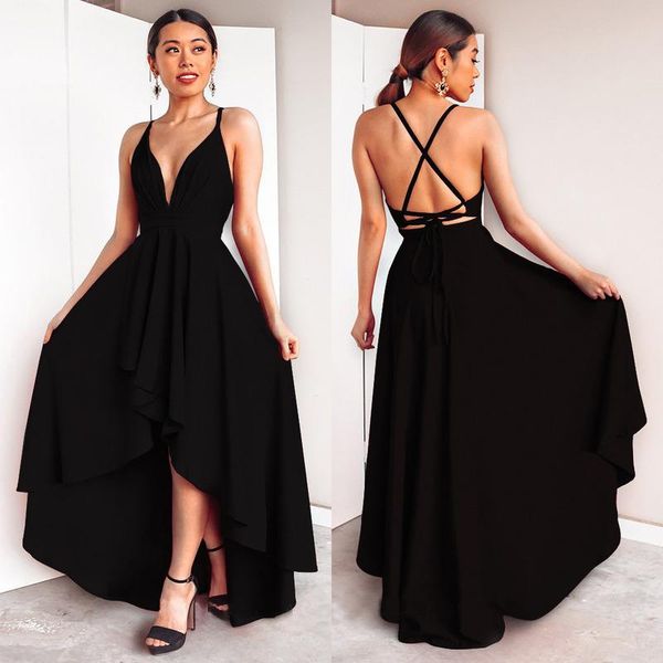 black prom dress deep v-neck sleeveless knee-length sling high/low prom gown vestidos de fiesta largos elegantes de gala, White;black
black prom dress deep v-neck sleeveless knee-length sling high/low prom gown vestidos de fiesta largos elegantes de gala, White;black