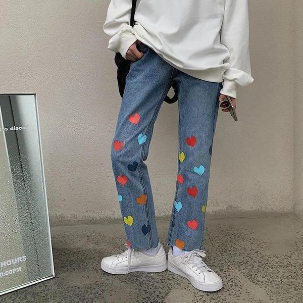 women's jeans korean high waist women love print straight pants loose casual plus size streetwear denim trousers female, Blue
women's jeans korean high waist women love print straight pants loose casual plus size streetwear denim trousers female, Blue