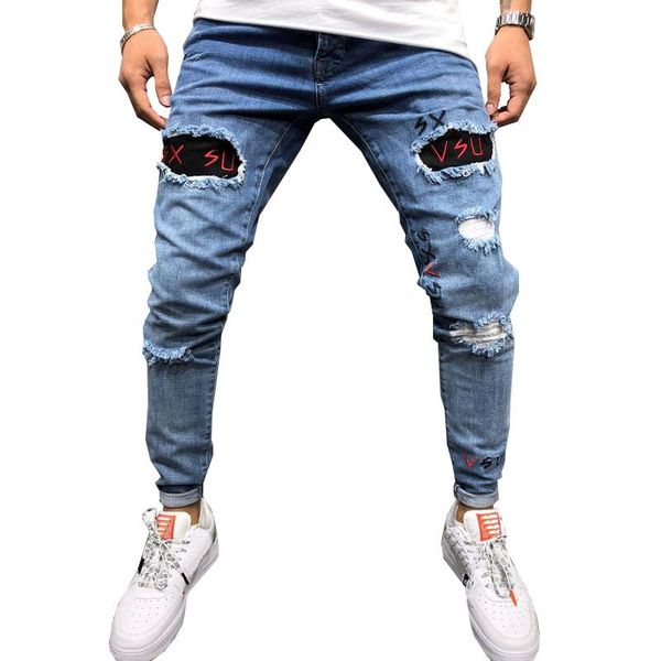 embroidered jeans men hole ripped pencil pants strench straight men's jogger trousers casual jeans men clothing denim pants, Blue
embroidered jeans men hole ripped pencil pants strench straight men's jogger trousers casual jeans men clothing denim pants, Blue