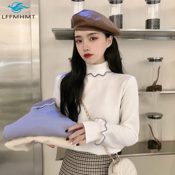 women's sweaters winter fall korea style women turtleneck fashion slim ruffle border patchwork knitwear student sweet simple casual bot, White;black
women's sweaters winter fall korea style women turtleneck fashion slim ruffle border patchwork knitwear student sweet simple casual bot, White;black