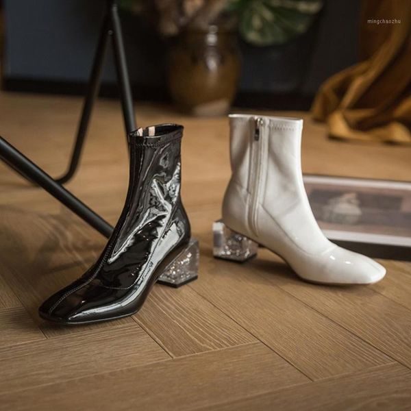 boots 2021 winter ankle women's shoes genuine leather high crystal heel square toe zipper catwalk cozy size 431, Black
boots 2021 winter ankle women's shoes genuine leather high crystal heel square toe zipper catwalk cozy size 431, Black