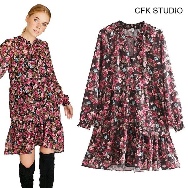 cfk women minidress v-neck floral printed long sleeve cotton dress 2019 new autumn pink loose casual party minidress1, Black;gray
cfk women minidress v-neck floral printed long sleeve cotton dress 2019 new autumn pink loose casual party minidress1, Black;gray