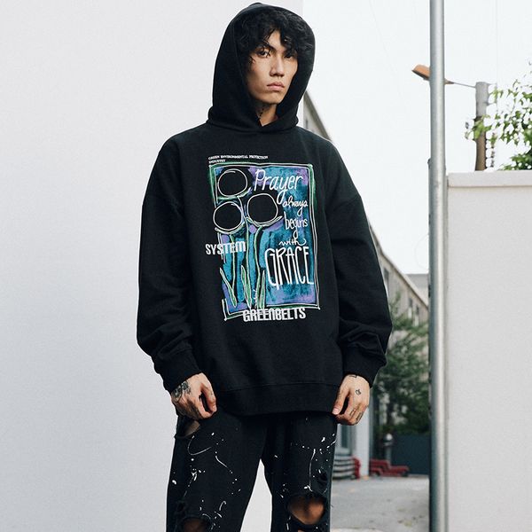 men's new hip hop fashion brand abstract pullover simple loose print with hoodie sweatshirt oversize streetwear, Black
men's new hip hop fashion brand abstract pullover simple loose print with hoodie sweatshirt oversize streetwear, Black
