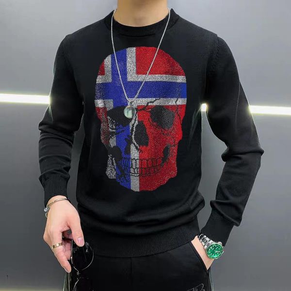 european 2021 autumn and winter brand men's sweater skull diamond warm knit casual pullover oversized, White;black
european 2021 autumn and winter brand men's sweater skull diamond warm knit casual pullover oversized, White;black